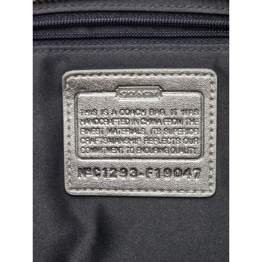 Coach Patchwork Signature Canvas Tote Bag/Purse Blue Cream Silver Buckle Straps - Picture 13 of 16